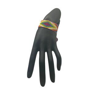 Brightly Colored Woven Seed Bead Bracelet Slide Adjustable